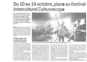 article : Du 10 au 14 octobre, place au festival interculturel Culturoscope