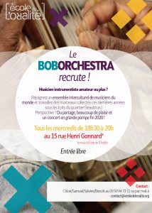 Le boborchestra recrute ! Musicien amateur ou plus ? Rejoignez un ensemble interculturel de musiciens du monde. Tous les mercredis de 18h30 à 20h au 15 rue Henri Gonnard.